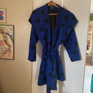 Like new Modcloth blue polkadot coat, 3x